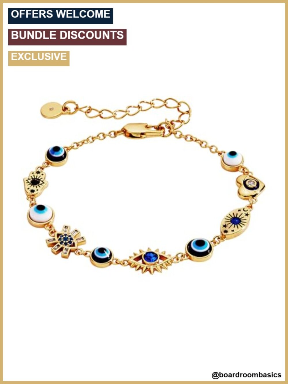 Gold Plated Evil Eye Charm Bracelet Adjustable Chain Gift for Women